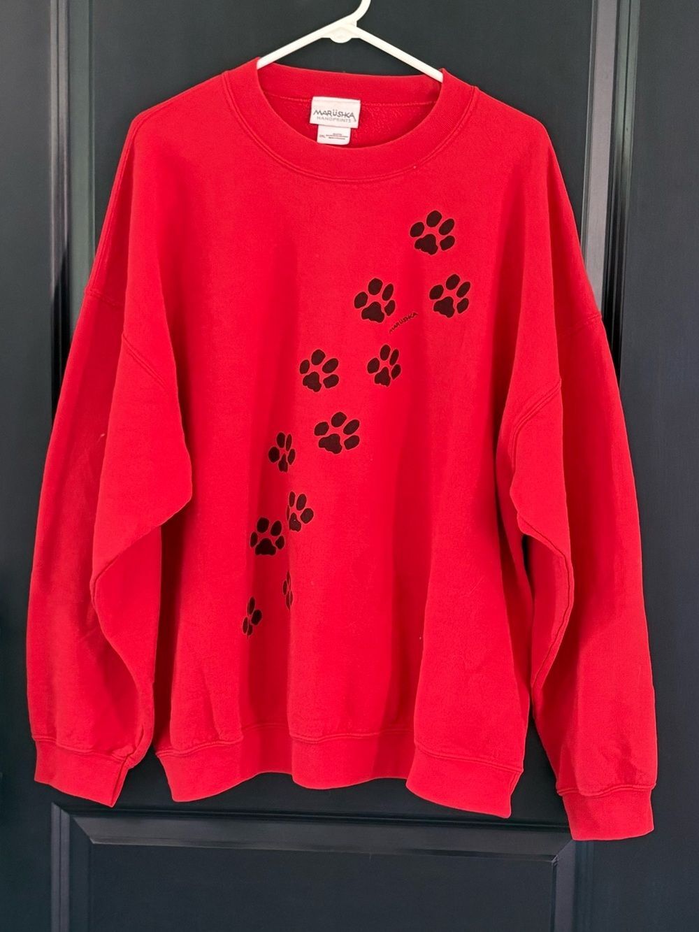 Marushka Handprints Paw Print Sweatshirt 2XL Red Black Dog Paws Vintage Style